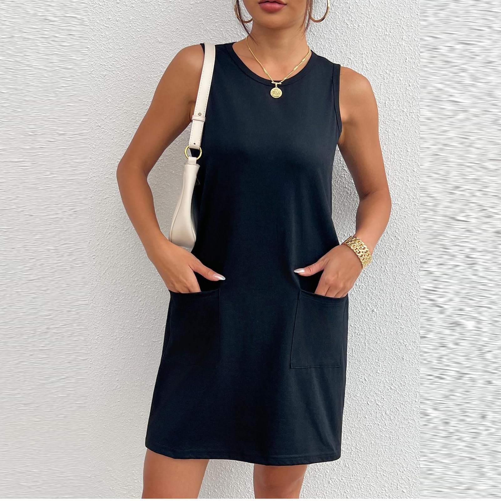 thumbnail image 2 of Vestido mini sin mangas para mujer - Vestido deportivo informal para entrenar y jugar al tenis con 2 bolsillos - Mezcla de poliéster, tallas reales - Todas las estaciones, tallas S-XXL, 2 of 6